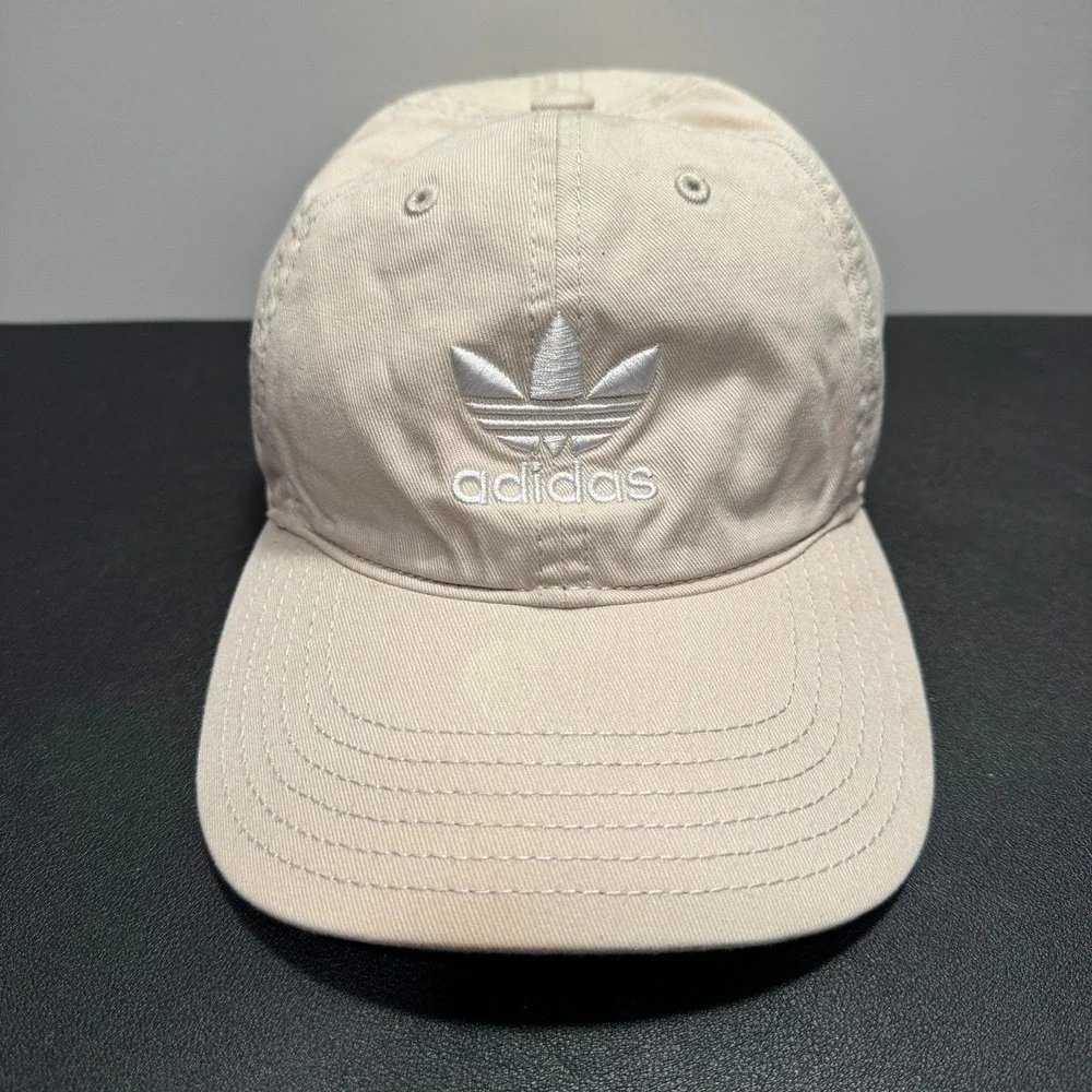 Adidas Hat Cap Beige Adult Strap Back Trefoil Patch Logo Outdoor Gym Cotton‎ Dad